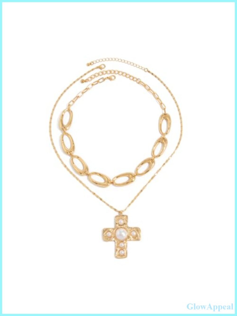 Chunky Layered Cross Pendant Necklace Gold Tone Metal Hip Hop Statement